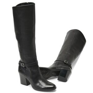BORN | Esla Black Leather Knee High Boots Heel Buckle Zipper Inside | Size 8.5